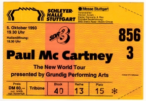 McCARTNEY, PAUL - BEATLES - 1993 - Ticket - New World Tour - Stuttgart