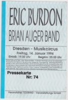 BURDON, ERIC - 1994 - Ticket - Eintrittskarte - Brian Auger Band - Dresden