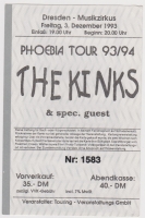 KINKS, THE - 1993 - Ticket - Eintrittskarte - Phoebia Tour - Dresden