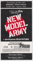 NEW MODEL ARMY - 1991 - Ticket - Eintrittskarte - Impurity Tour - Dresden - B
