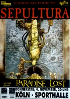 SEPULTURA - 1993 - In Concert - Paradise Lost - Chaos AD Tour - Poster - Kln