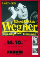 WEGNER, BETTINA - 1999 - Konzertplakat - Lieder & Texte - Tourposter - Hamburg