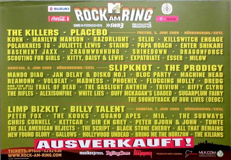 ROCK AM RING - - Bizkit - Killers - Placebo - Prodigy Slipknot - Poster