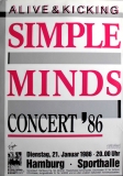 SIMPLE MINDS - 1986 - Live In Concert - Alive & Kicking Tour - Poster - Hamburg