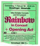 RAINBOW - 1980 - Ticket - Eintrittskarte - Deep Purple - In Concert - Sindelfing