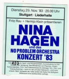 HAGEN, NINA - 1983 - Ticket - Eintrittskarte - In Concert - Stuttgart