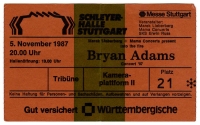 ADAMS, BRYAN - 1987 - Ticket - Eintrittskarte - In Concert - Stuttgart