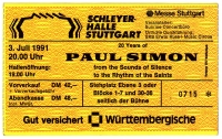 SIMON, PAUL - 1991 - Ticket - Eintrittskarte - 20 Years of Tour - Stuttgart