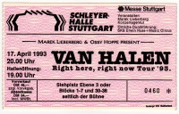 VAN HALEN - 1993 - Ticket - Eintrittskarte - Right Here Right Now - Stuttgart