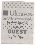 ULTRAVOX - 1984 - Guest Pass - Set Movements Tour - Hamburg