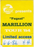 MARILLION - 1984 - Local Crew Pass - Fugazi Tour - Hamburg
