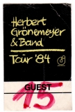 GRNEMEYER, HERBERT - 1984 - Guest Pass - 4630 Bochum Tour - Hamburg