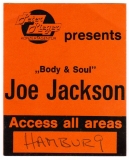 JACKSON, JOE - 1984 - Backstage Pass - Body & Soul Tour - Hamburg