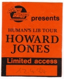 JONES, HOWARD - 1984 - Backstage Pass - Humans Lib Tour - Hamburg