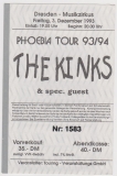 KINKS, THE - 1993 - Ticket - Eintrittskarte - Phoebia Tour - Dresden