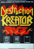 DESTRUCTION - KREATOR - RAGE - 1986 - Hell comes to your Town Tour - Poster